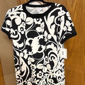 LuLaRoe Black and White Floral Short Sleeve Tee